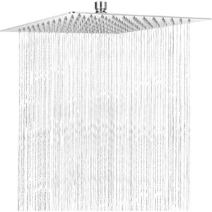 ZVD - Shower Head, Ultra-Thin Shower Head, 304 Stainless Steel Square Shower Head with Bathroom Accessories, High Pressure & Water Saving (26 cm)
