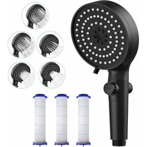 ZVD - Pommeau de Douche avec 3 Filtres (Bouton Arrêt +5 Mode Jet Réglable), Pommeau de Douche Anti Calcaire, Pommeau de Douche à Haute Pression