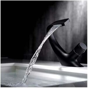 ZVD - Robinet Lavabo Noir-Mitigeur de Salle de Bain-Robinet Cascade pour Vasque Solide-Robinetterie de Super Qualité(Noir)A