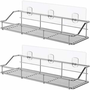 ZVD-Shower Shelf Bathroom Basket Toilet Kitchen Spice Rack SUS304 Stainless Steel No Drilling - 2 Pack