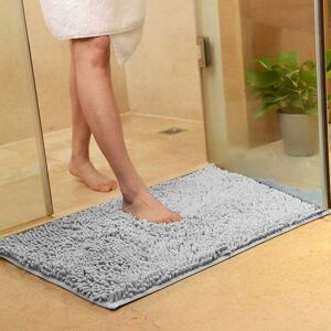 ZVD-Soft Shag Bath Mat Kitchen Rug Door Mats Doormats Non-Slip Strip Absorbent Doormat Bath Shower Mat Shaggy Rug - 60 x 90 cm, Grey