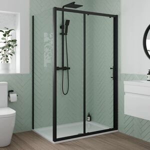 LUXURA 1000 x 900mm Sliding Shower Door Side Panel Enclosure 6mm Glass Black Framed LUXURA 1000 x 900mm Sliding Shower Door Side Panel Enclosure 6mm Glass Black Framed