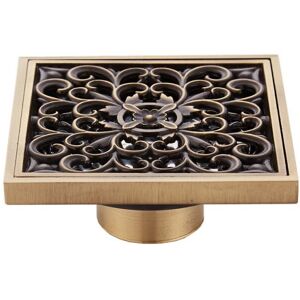 Cyslmuk - 10cm Brass Bathroom Floor Drain - Antique Unique Square Shower Drain Flower Carved for Toilet Garden Cyslmuk - 10cm Brass Bathroom Floor Drain - Antique Unique Square Shower Drain Flower Carved for Toilet Garden