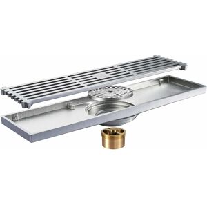 Héloise - 11.8 Inch Rectangular Brass Shower Floor Drain, Built-in Deodorant, Hair Catcher Strainer, Removable Grate Grate, Chrome Plated Solid Brass Héloise - 11.8 Inch Rectangular Brass Shower Floor Drain, Built-in Deodorant, Hair Catcher Strainer, Removable Grate Grate, Chrome Plated Solid Brass