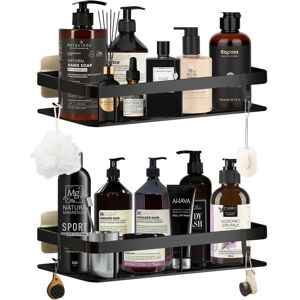 TONCHEAN 2pcs Shower Shelf No Drilling Black Bathroom Shelf Space Aluminum with 4 Hooks and 6 Adhesives Bathroom Storage No Drilling or Drilling Shower Shelf TONCHEAN 2pcs Shower Shelf No Drilling Black Bathroom Shelf Space Aluminum with 4 Hooks and 6 Adhesives Bathroom Storage No Drilling or Drilling Shower Shelf