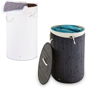 Relaxdays - 2x Laundry Baskets, Bamboo Clothes Separator System, Hamper, 80L, Linen Bag, hwd: 65 x 41 x 41 cm, White/Black Relaxdays - 2x Laundry Baskets, Bamboo Clothes Separator System, Hamper, 80L, Linen Bag, hwd: 65 x 41 x 41 cm, White/Black