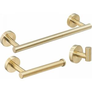 CYSLMUK 3 Piece Bathroom Accessory Set, 30cm Towel Holder, Toilet Paper Holder, Robe Hook, Brushed Gold CYSLMUK 3 Piece Bathroom Accessory Set, 30cm Towel Holder, Toilet Paper Holder, Robe Hook, Brushed Gold