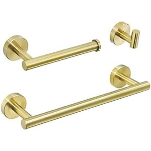 Wddnaot - 3 Piece Bathroom Accessory Set Including Robe Hook Towel Holder Toilet Roll Holder, Brushed Gold Finish Wall Mounted Wddnaot - 3 Piece Bathroom Accessory Set Including Robe Hook Towel Holder Toilet Roll Holder, Brushed Gold Finish Wall Mounted