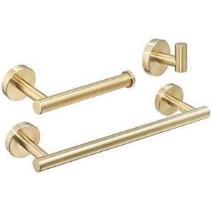 Wddnaot - 3 Pieces Stainless Steel Bathroom Accessory Set, 12' Towel Bar Toilet Paper Holder Door Hooks, Wall Mount, Brushed Gold, BA19500SET-3BG Wddnaot - 3 Pieces Stainless Steel Bathroom Accessory Set, 12' Towel Bar Toilet Paper Holder Door Hooks, Wall Mount, Brushed Gold, BA19500SET-3BG