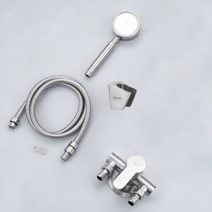 SHUNLI 304 stainless steel hot and cold faucet, exposed shower faucet, inlet and outlet pipe diameter DN15304, shower + 304 square shower seat + 304 SHUNLI 304 stainless steel hot and cold faucet, exposed shower faucet, inlet and outlet pipe diameter DN15304, shower + 304 square shower seat + 304