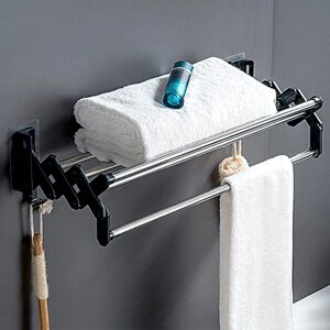 Cyslmuk - 50cm Retractable Towel Rack, Wall Mounted Bathroom Towel Holder, No Drilling Required, Foldable with 2 Hooks Cyslmuk - 50cm Retractable Towel Rack, Wall Mounted Bathroom Towel Holder, No Drilling Required, Foldable with 2 Hooks