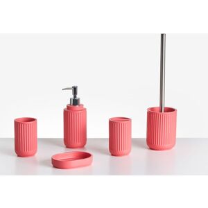 Beliani - 5 Pcs Bathroom Accessories Set Soap Dish Soap Dispenser Toilet Brush Tumbler Toohtbrush Holder Red Huarmey Beliani - 5 Pcs Bathroom Accessories Set Soap Dish Soap Dispenser Toilet Brush Tumbler Toohtbrush Holder Red Huarmey