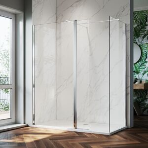 ELEGANT 8mm Easy Clean Glass Shower Enclosure 800mm Main Door with 300mm Flipper Panel and 800mm Side Panel Screen Wet Room + 1500x800mm Bathroom Tray and ELEGANT 8mm Easy Clean Glass Shower Enclosure 800mm Main Door with 300mm Flipper Panel and 800mm Side Panel Screen Wet Room + 1500x800mm Bathroom Tray and