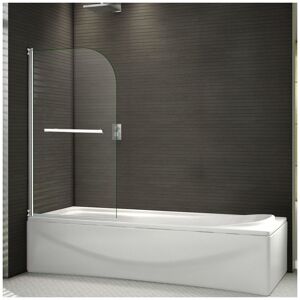 Aica Sanitaire - 800x1400mm 180 Pivot Shower Bath Screen Tempered Glass Door Panel with Towel Rail Aica Sanitaire - 800x1400mm 180 Pivot Shower Bath Screen Tempered Glass Door Panel with Towel Rail