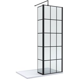 BALTERLEY 8mm Glass Walk In Wetroom Screen and Hinged Return Screen with Black Framed Design and Shower Tray - 1200 x 800mm BALTERLEY 8mm Glass Walk In Wetroom Screen and Hinged Return Screen with Black Framed Design and Shower Tray - 1200 x 800mm
