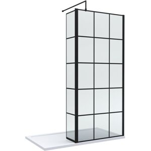 BALTERLEY 8mm Glass Walk In Wetroom Screen and Hinged Return Screen with Black Framed Design and Shower Tray - 1400 x 900mm BALTERLEY 8mm Glass Walk In Wetroom Screen and Hinged Return Screen with Black Framed Design and Shower Tray - 1400 x 900mm