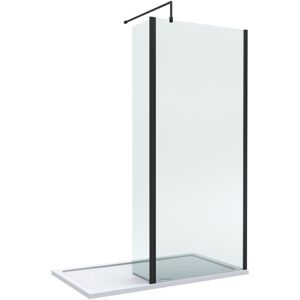 BALTERLEY 8mm Glass Walk In Wetroom Screen and Hinged Return Screen with Matt Black Profile and Shower Tray - 1400 x 700mm BALTERLEY 8mm Glass Walk In Wetroom Screen and Hinged Return Screen with Matt Black Profile and Shower Tray - 1400 x 700mm