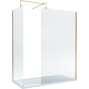 Balterley - 8mm Glass Walk In Wetroom Screens with Brushed Brass Profile and White Shower Tray - 1700 x 800mm Balterley - 8mm Glass Walk In Wetroom Screens with Brushed Brass Profile and White Shower Tray - 1700 x 800mm