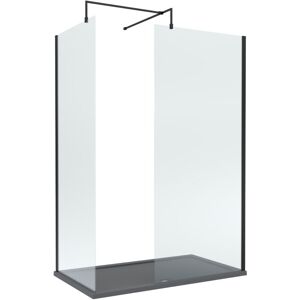 Balterley - 8mm Glass Walk In Wetroom Screens with Matt Black Profile and Slate Grey Shower Tray - 1400 x 700mm Balterley - 8mm Glass Walk In Wetroom Screens with Matt Black Profile and Slate Grey Shower Tray - 1400 x 700mm