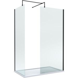 Balterley - 8mm Glass Walk In Wetroom Screens with Matt Black Profile and White Shower Tray - 1400 x 900mm Balterley - 8mm Glass Walk In Wetroom Screens with Matt Black Profile and White Shower Tray - 1400 x 900mm