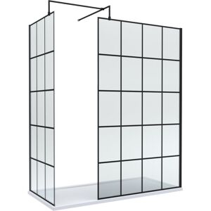 BALTERLEY 8mm Glass Walk In Wetroom Screens with Matt Black Framed Design and White Shower Tray - 1700 x 700mm BALTERLEY 8mm Glass Walk In Wetroom Screens with Matt Black Framed Design and White Shower Tray - 1700 x 700mm