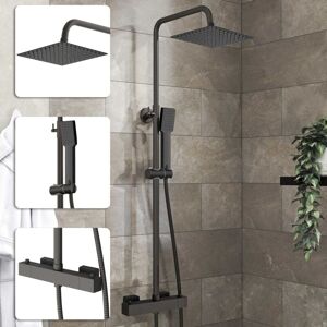 Acezanble - Bathroom Thermostatic Mixer Shower Set Square Matte Black Twin Head Exposed Valve Acezanble - Bathroom Thermostatic Mixer Shower Set Square Matte Black Twin Head Exposed Valve