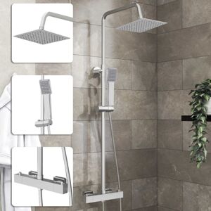 Acezanble Bathroom Thermostatic Mixer Shower Set Square Chrome Twin Head Exposed Valve Acezanble Bathroom Thermostatic Mixer Shower Set Square Chrome Twin Head Exposed Valve