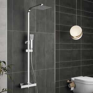 Acezanble - Bathroom Thermostatic Mixer Shower Set All Square Chrome Twin Head Exposed Valve Acezanble - Bathroom Thermostatic Mixer Shower Set All Square Chrome Twin Head Exposed Valve