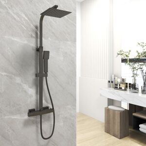 Bathroom Thermostatic Mixer Shower Set Square Black Twin Head Exposed Valve - Acezanble Bathroom Thermostatic Mixer Shower Set Square Black Twin Head Exposed Valve - Acezanble