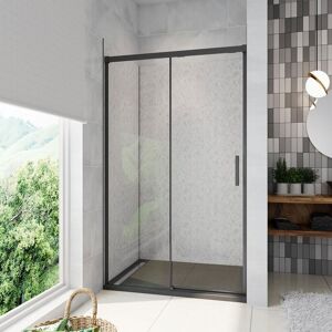 AICA SANITAIRE Aica 1400mm Black Slim Sliding Shower 8mm Glass Door+1400x900mm Slate Effect Stone Tray AICA SANITAIRE Aica 1400mm Black Slim Sliding Shower 8mm Glass Door+1400x900mm Slate Effect Stone Tray