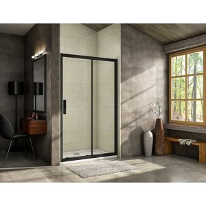 AICA SANITAIRE AICA 1100x1950mm Sliding Shower Door Black Frame Shower Enclosures AICA SANITAIRE AICA 1100x1950mm Sliding Shower Door Black Frame Shower Enclosures
