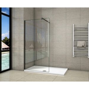 Aica Sanitaire - Aica 700x1950mm Black Wet room Walk In Shower Enclosure Easy Clean Glass Screen Aica Sanitaire - Aica 700x1950mm Black Wet room Walk In Shower Enclosure Easy Clean Glass Screen