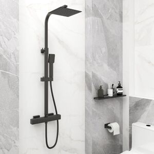 Aica Sanitaire - aica Matte Black Thermostatic Mixer Shower Set Square Twin Head Exposed Valve Aica Sanitaire - aica Matte Black Thermostatic Mixer Shower Set Square Twin Head Exposed Valve
