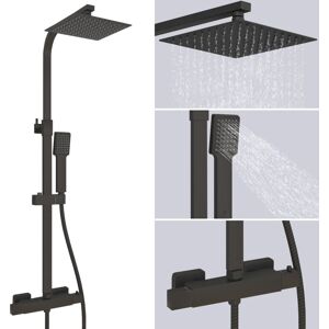 AICA SANITAIRE AICA Bathroom Matte Black Thermostatic Shower Mixer Kit Twin Head Exposed Square Bar Set AICA SANITAIRE AICA Bathroom Matte Black Thermostatic Shower Mixer Kit Twin Head Exposed Square Bar Set
