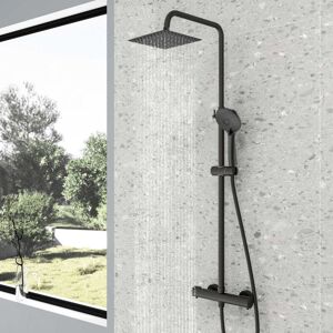 Aica Sanitaire - aica Bathroom Mixer Shower Square Thermostatic Exposed Valve Twin Head Set Matte Black With Round Handset Aica Sanitaire - aica Bathroom Mixer Shower Square Thermostatic Exposed Valve Twin Head Set Matte Black With Round Handset