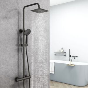 Aica Sanitaire - aica Bathroom Mixer Shower Thermostatic Exposed Valve Twin Head Set Black Square Aica Sanitaire - aica Bathroom Mixer Shower Thermostatic Exposed Valve Twin Head Set Black Square