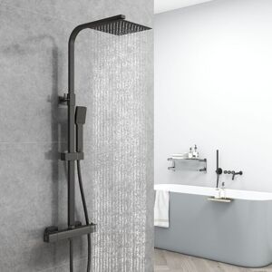 AICA SANITAIRE Aica Bathroom Thermostatic Mixer Shower Set Matte Black Large Square Bar Exposed Valve AICA SANITAIRE Aica Bathroom Thermostatic Mixer Shower Set Matte Black Large Square Bar Exposed Valve