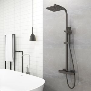 Aica Sanitaire - aica Bathroom Thermostatic Mixer Shower Set Twin Head Exposed Valve 230mm Black Square 2 Aica Sanitaire - aica Bathroom Thermostatic Mixer Shower Set Twin Head Exposed Valve 230mm Black Square 2