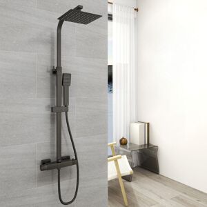 Aica Sanitaire - aica Bathroom Thermostatic Mixer Shower Set Twin Head Exposed Valve 200mm Black Square 1 Aica Sanitaire - aica Bathroom Thermostatic Mixer Shower Set Twin Head Exposed Valve 200mm Black Square 1