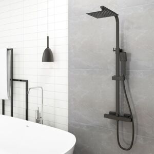 Aica Sanitaire - aica Bathroom Thermostatic Mixer Shower Set Twin Head Exposed Valve 200mm Black Square Aica Sanitaire - aica Bathroom Thermostatic Mixer Shower Set Twin Head Exposed Valve 200mm Black Square