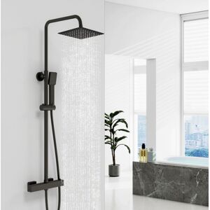 AICA SANITAIRE AICA Black Bathroom Thermostatic Exposed Shower Mixer Twin Head Large Round Bar Set AICA SANITAIRE AICA Black Bathroom Thermostatic Exposed Shower Mixer Twin Head Large Round Bar Set