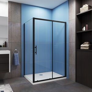 AICA SANITAIRE Aica Matt Black Frame 1100x1850mm Height Sliding Shower Door with 760x1850mm Side Panel AICA SANITAIRE Aica Matt Black Frame 1100x1850mm Height Sliding Shower Door with 760x1850mm Side Panel