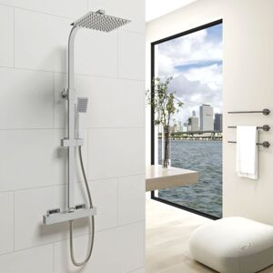 AICA SANITAIRE Aica Modern Square Chrome Exposed Thermostatic Mixer Shower Set With Shower Head and Handheld AICA SANITAIRE Aica Modern Square Chrome Exposed Thermostatic Mixer Shower Set With Shower Head and Handheld