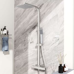 Aica Sanitaire - aica Square Thermostatic Bathroom Shower Mixer Set Chrome Exposed Valve Twin Head Set Aica Sanitaire - aica Square Thermostatic Bathroom Shower Mixer Set Chrome Exposed Valve Twin Head Set