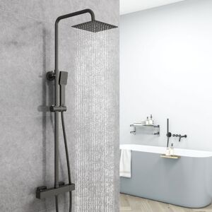 Aica Sanitaire - aica Square Thermostatic Shower Mixer Matte Black Exposed Valve Twin Head Set Aica Sanitaire - aica Square Thermostatic Shower Mixer Matte Black Exposed Valve Twin Head Set