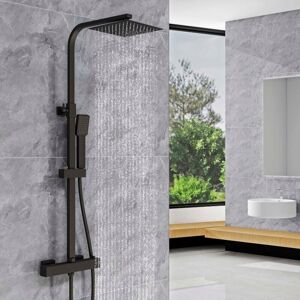 Aica Sanitaire - aica Thermostatic Exposed Bathroom Shower Mixer Twin Head Square Large Bar Set Black Aica Sanitaire - aica Thermostatic Exposed Bathroom Shower Mixer Twin Head Square Large Bar Set Black