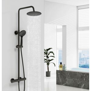 AICA SANITAIRE AICA Thermostatic Matt Black Set Shower Mixer Round Bar Exposed Twin Head AICA SANITAIRE AICA Thermostatic Matt Black Set Shower Mixer Round Bar Exposed Twin Head