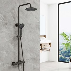 Aica Sanitaire - aica Thermostatic Twin Head Mixer Shower Set Round Bar Matt Black Exposed Valve Twin Aica Sanitaire - aica Thermostatic Twin Head Mixer Shower Set Round Bar Matt Black Exposed Valve Twin