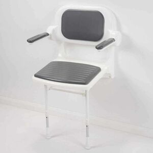 AKW - 2000 Series Fold Up Mid Grey Padded Seat with Back and Arms - White AKW - 2000 Series Fold Up Mid Grey Padded Seat with Back and Arms - White
