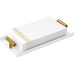 Alwaysh - Rectangular Napkin Holder Modern Paper Towel Holder Guest Tissue Box Napkin Dispenser for Kitchen Restaurant Bathroom, White and Gold Alwaysh - Rectangular Napkin Holder Modern Paper Towel Holder Guest Tissue Box Napkin Dispenser for Kitchen Restaurant Bathroom, White and Gold